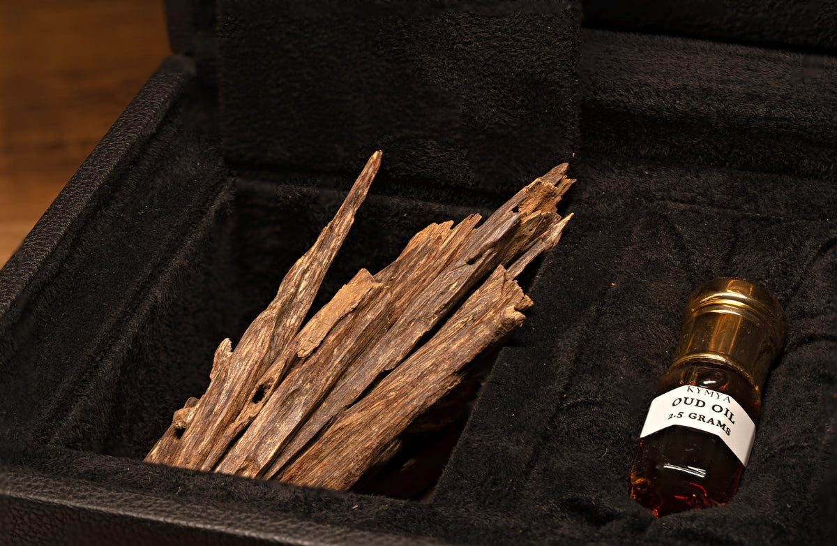 Hindi oud wood pieces and KYMYA oud oil in the Majlis Set